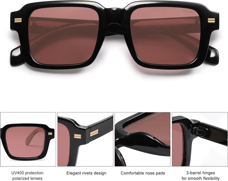 Sojos Trendy Square Polarized Sunglasses for Women Men, Retro Vintage Womens Mens Rectangle Shades SJ2345 - Image 5